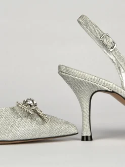 Slingback decoltè tacco 5 cm argento laminato