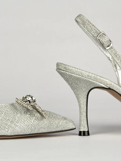 Slingback decoltè tacco 5 cm argento laminato