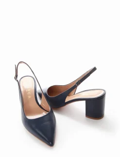Slingback decoltè tacco 7cm blu pelle