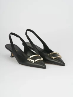 Slingback decoltè tacco 5 cm nero pelle