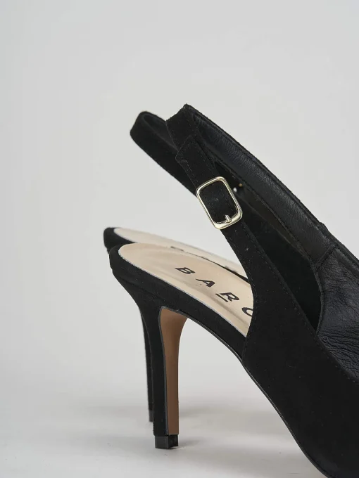 Slingback decoltè tacco 7 cm nero camoscio