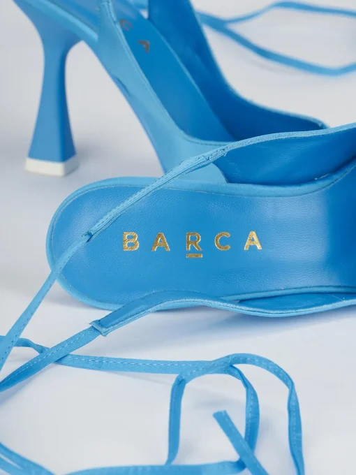 Slingback decoltè tacco 9 cm azzurro raso