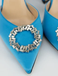 Slingback decoltè tacco 9 cm azzurro raso
