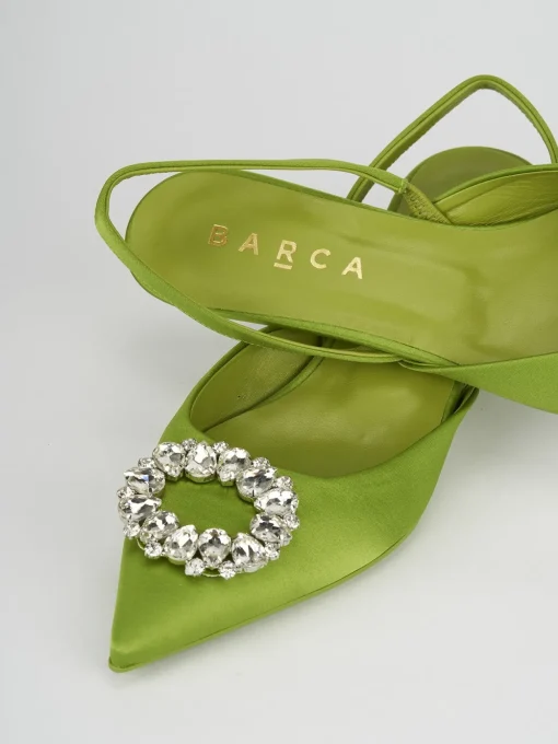 Slingback decoltè tacco 5 cm verde raso