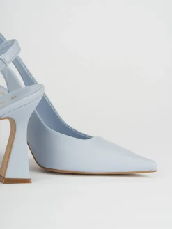 Slingback decoltè tacco 9 cm azzurro pelle