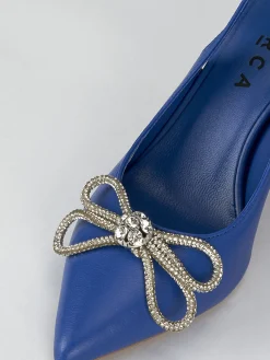 Slingback decoltè tacco 5 cm blu pelle