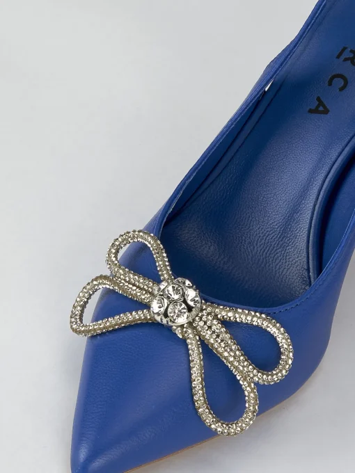 Slingback decoltè tacco 5 cm blu pelle