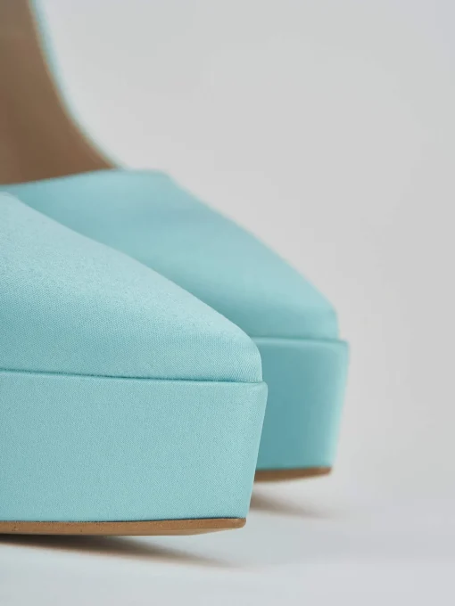 Slingback decoltè tacco 11 cm azzurro raso