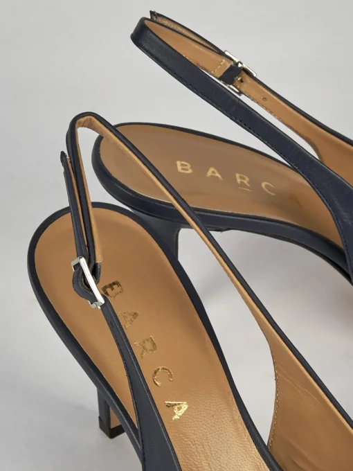 Slingback decoltè tacco 8 cm blu pelle
