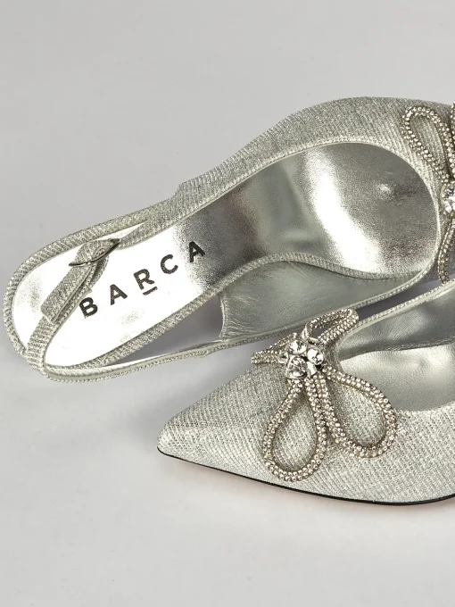 Slingback decoltè tacco 5 cm argento laminato