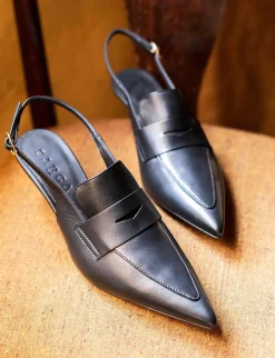 Slingback decoltè tacco 5 cm nero pelle