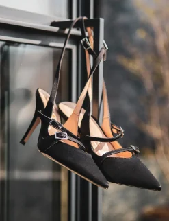 Slingback decoltè tacco 9 cm nero raso