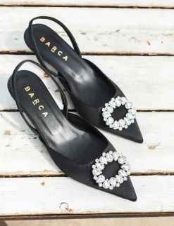 Slingback decoltè tacco 5 cm nero raso