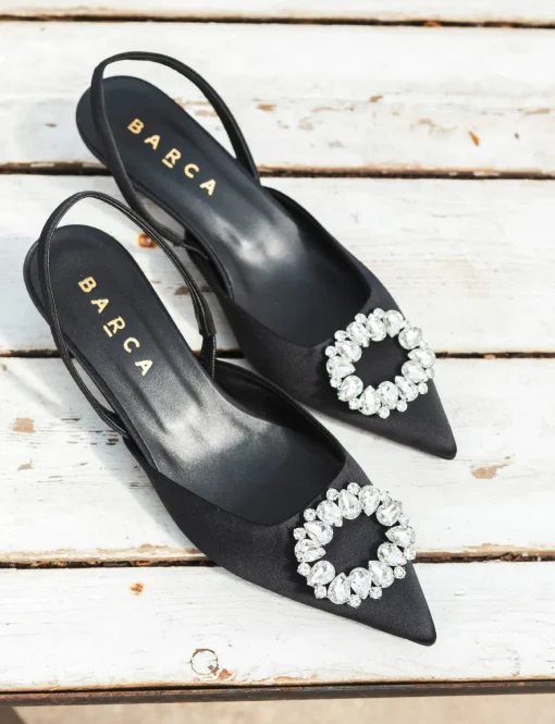 Slingback decoltè tacco 5 cm nero raso