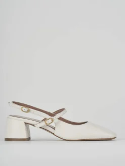 Slingback tacco 5 cm bianco pelle
