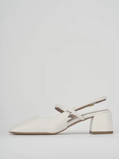 Slingback tacco 5 cm bianco pelle