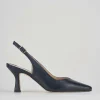 Slingback tacco 7 cm blu pelle