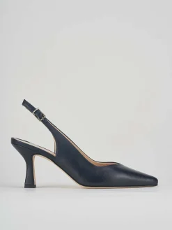 Slingback tacco 7 cm blu pelle