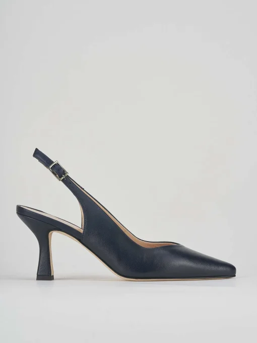 Slingback tacco 7 cm blu pelle