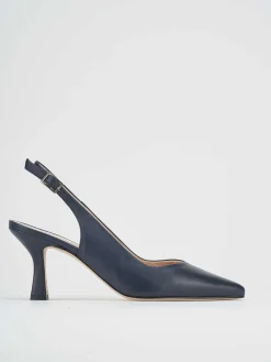 Slingback tacco 7 cm blu pelle