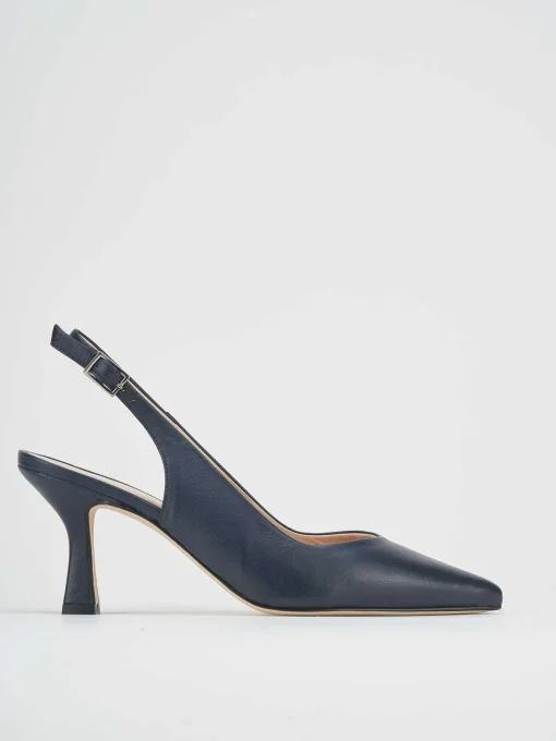 Slingback tacco 7 cm blu pelle