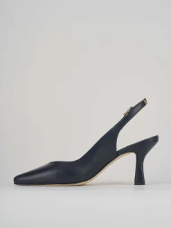 Slingback tacco 7 cm blu pelle
