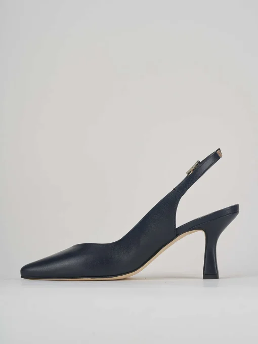 Slingback tacco 7 cm blu pelle