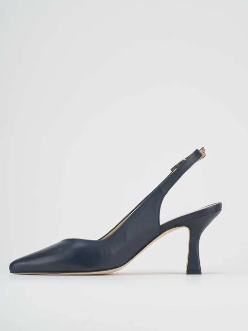 Slingback tacco 7 cm blu pelle