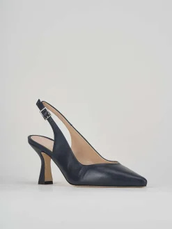 Slingback tacco 7 cm blu pelle