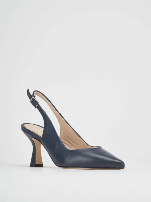 Slingback tacco 7 cm blu pelle