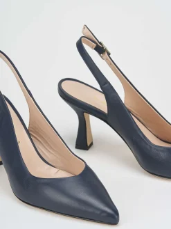 Slingback tacco 7 cm blu pelle