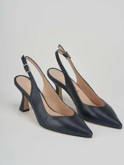 Slingback tacco 7 cm blu pelle
