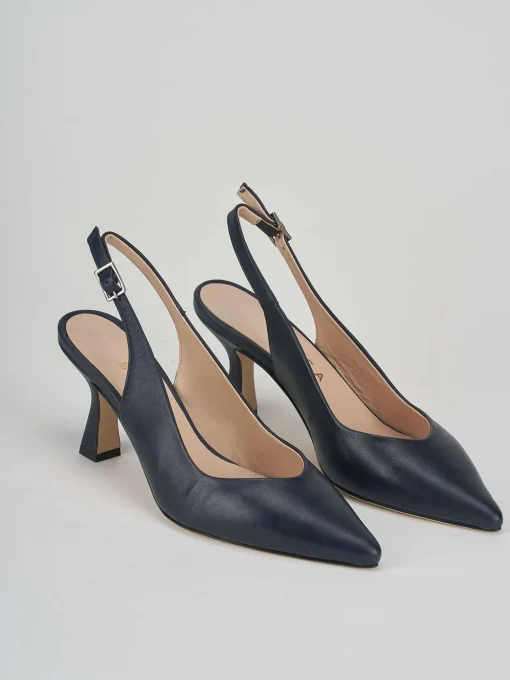 Slingback tacco 7 cm blu pelle