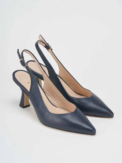 Slingback tacco 7 cm blu pelle
