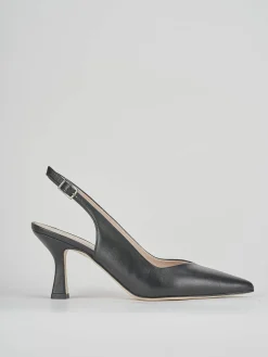 Slingback tacco 7 cm nero pelle