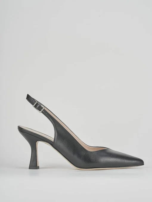Slingback tacco 7 cm nero pelle