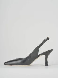 Slingback tacco 7 cm nero pelle