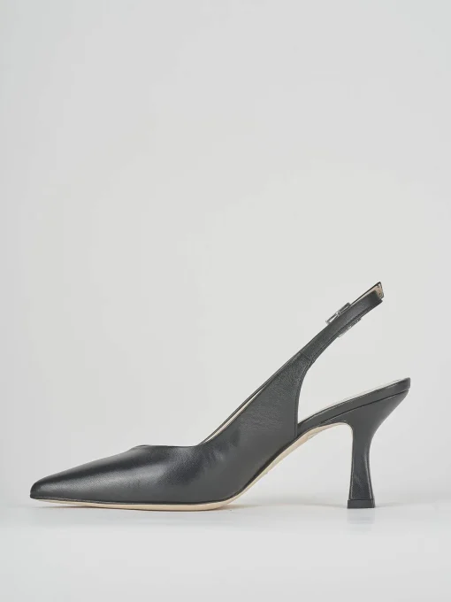 Slingback tacco 7 cm nero pelle