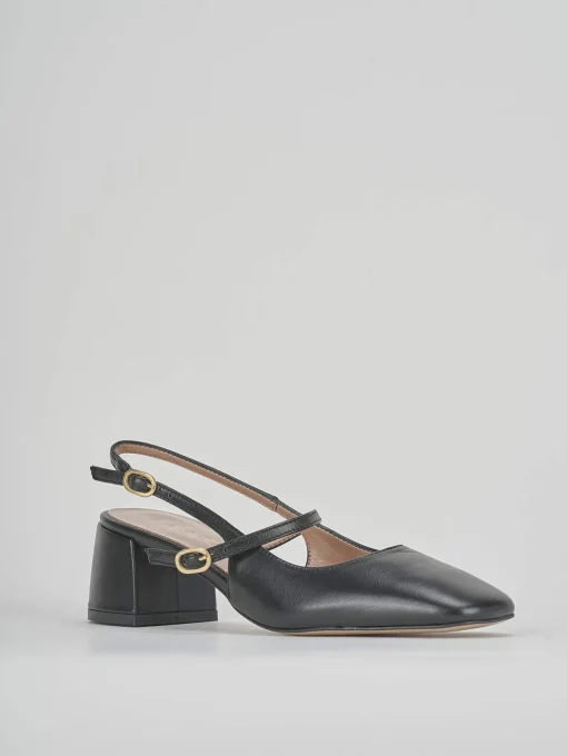 Slingback tacco 5 cm nero pelle