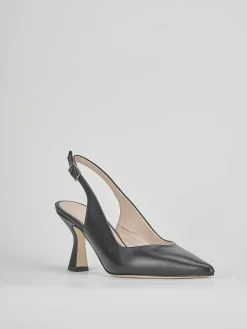 Slingback tacco 7 cm nero pelle