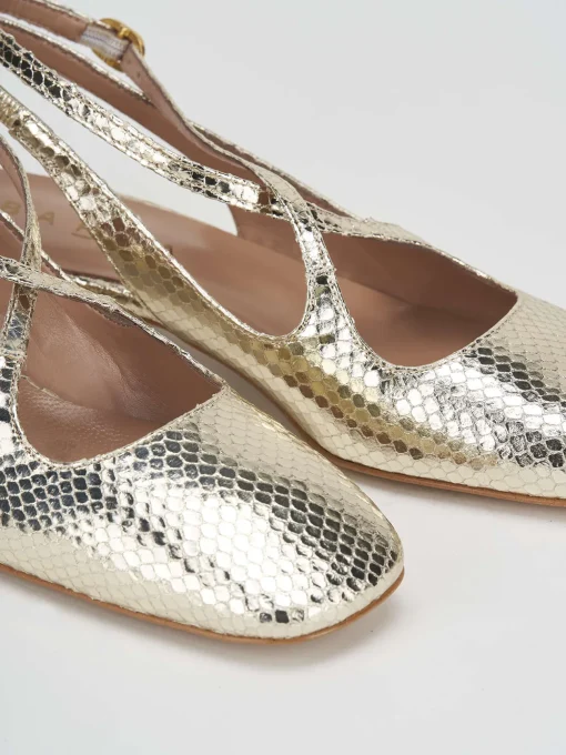 Slingback tacco 3 cm oro pitone