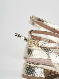 Slingback tacco 3 cm oro pitone