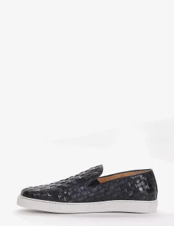 slip on fondo gomma e soletto interno in vera pelle. Tomaia in morbidissima pelle intrecciata blu