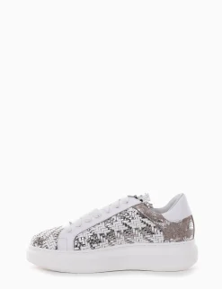 Sneakers con fondo alto 3 cm argento