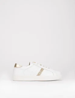 sneakers fondo gomma e soletto interno in vera pelle. Tomaia in morbida pelle bianco