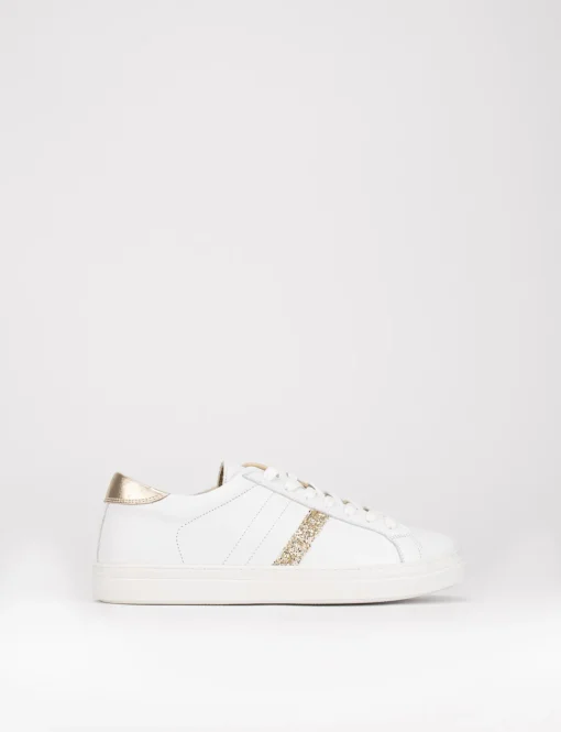 sneakers fondo gomma e soletto interno in vera pelle. Tomaia in morbida pelle bianco