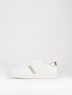 sneakers fondo gomma e soletto interno in vera pelle. Tomaia in morbida pelle bianco