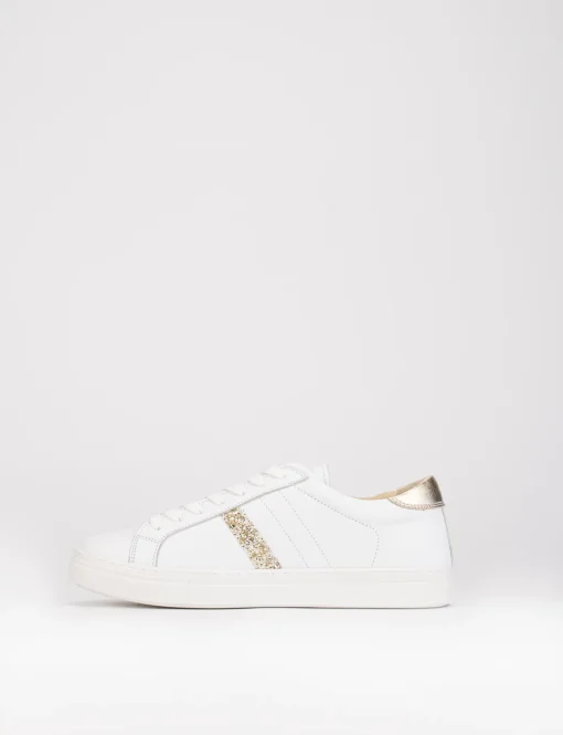 sneakers fondo gomma e soletto interno in vera pelle. Tomaia in morbida pelle bianco