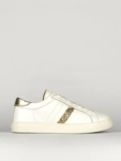 sneakers fondo gomma e soletto interno in vera pelle. Tomaia in morbida pelle bianco