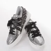 sneakers fondo in gomma e soletto interno in vera pelle. Tomaia in morbidissima pelle nappata argento